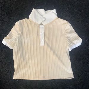 Cute crop top collared button down shirt